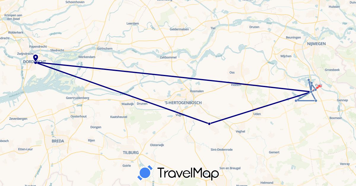 TravelMap itinerary: driving, cycling, hiking in Netherlands (Europe)